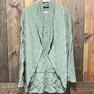 Anthropologie Silence + Noise Open Cardigan L Green Quilted Textured Boho Flowy
